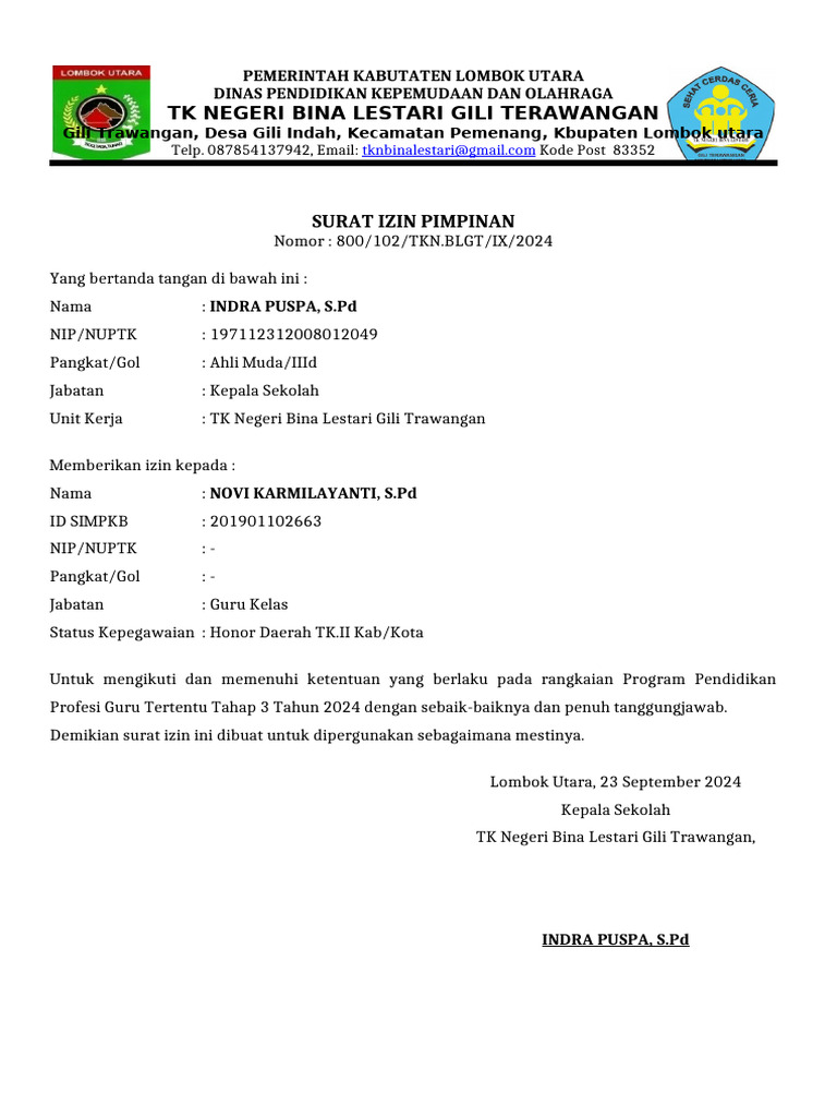 Surat Izin Program Pendidikan Guru 2024 | PDF