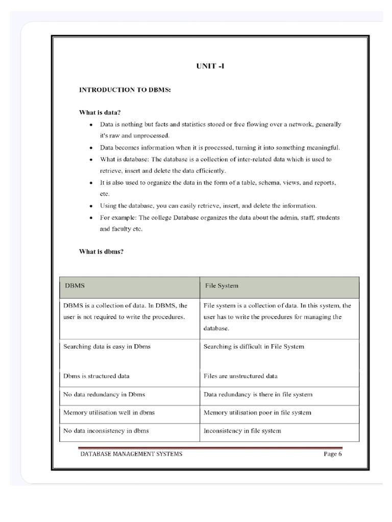 Dbms Unit 1 Notes | PDF
