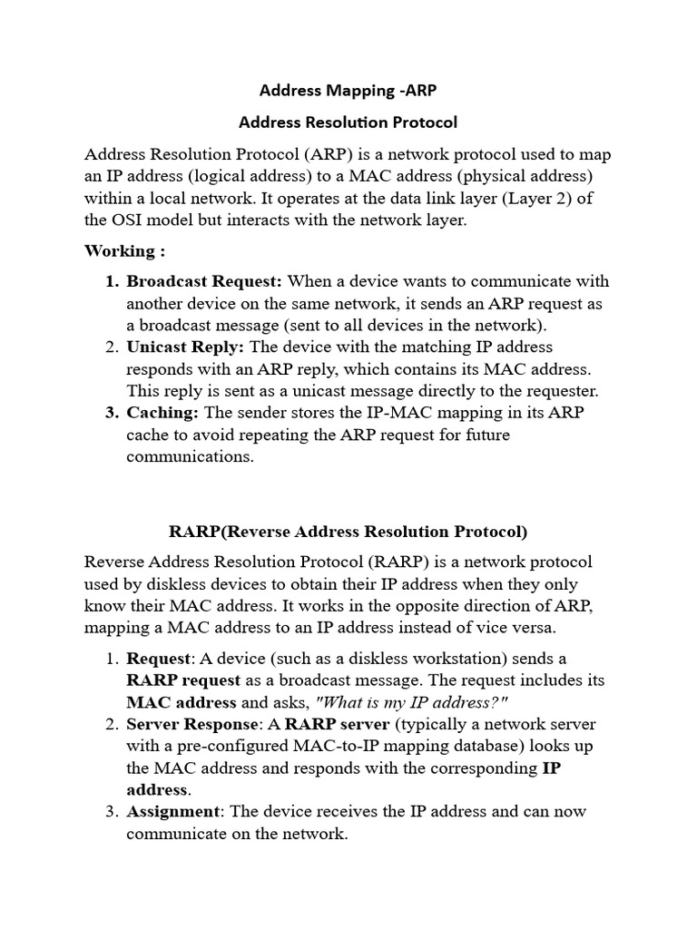ARP and RARP Protocols Explained | PDF