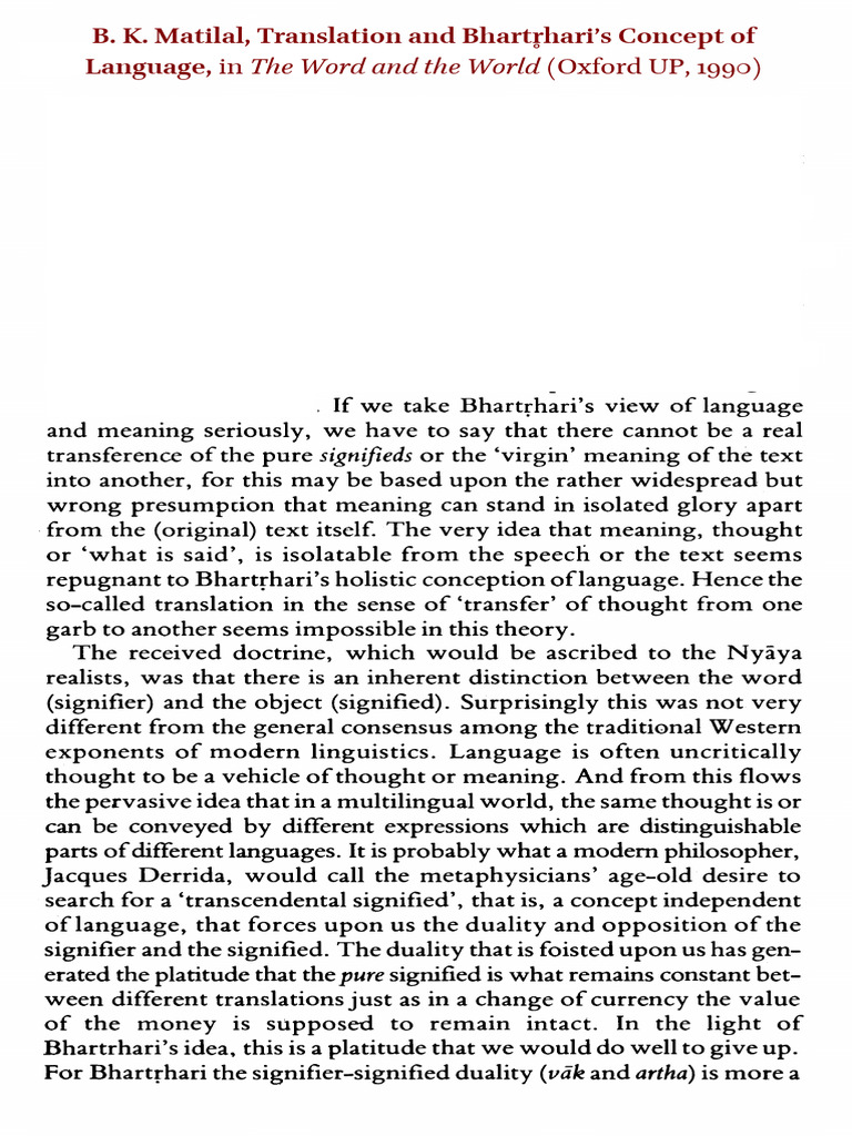 Bhartrhari's Holistic Language Theory | PDF | Shabda | Thought