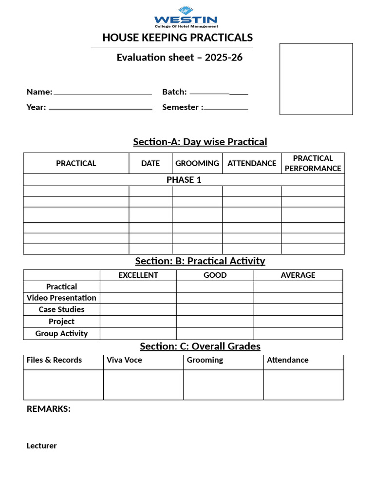Housekeeping Evaluation Sheet | PDF