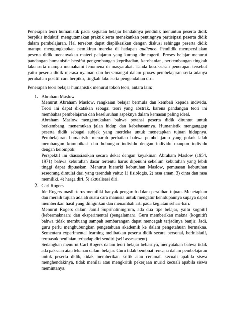 Penerapan Teori Humanistik dalam Pembelajaran | PDF