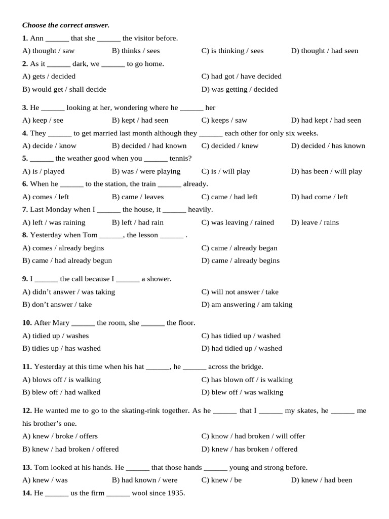 English Grammar Multiple Choice Quiz | PDF