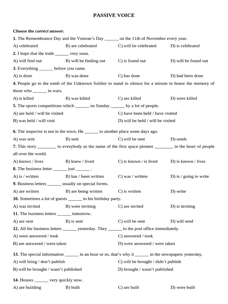 Passive Voice Exercise Questions | PDF
