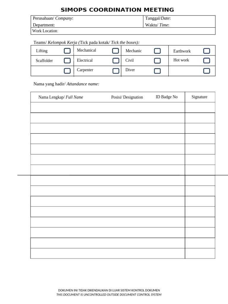SIMOPS Coordination Meeting Form - Copy | PDF