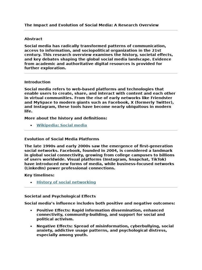 The Impact and Evolution of Social Media | PDF | Social Media | Popular ...