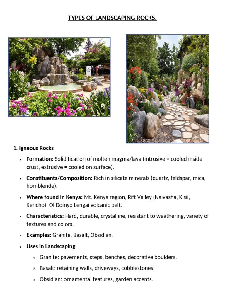 Landscaping Rocks: Types & Uses in Kenya | PDF | Rock (Geology) | Sandstone
