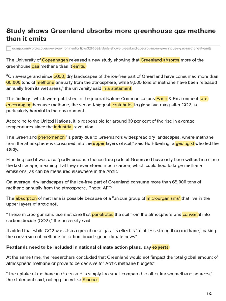 Greenland's Methane Absorption Study | PDF | Methane | Greenhouse Gas