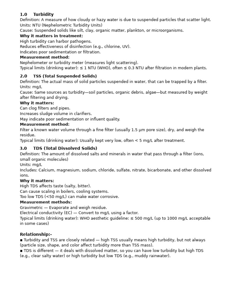 Turbidity & TSS & TDS | PDF