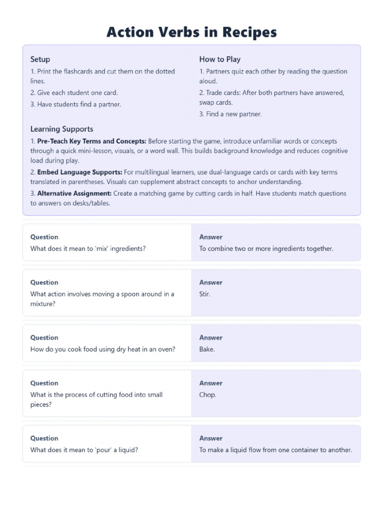 Action Verbs in Recipes | PDF