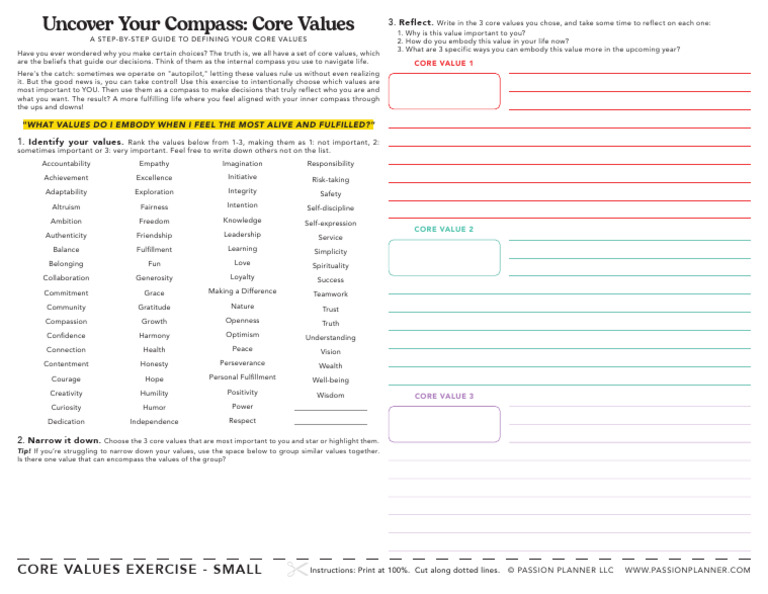 Define Your Core Values Guide | PDF | Value (Ethics) | Well Being