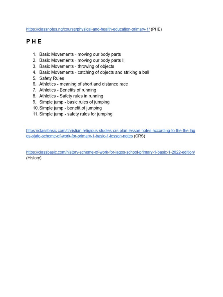 Primary 1 Physical Education Guide | PDF