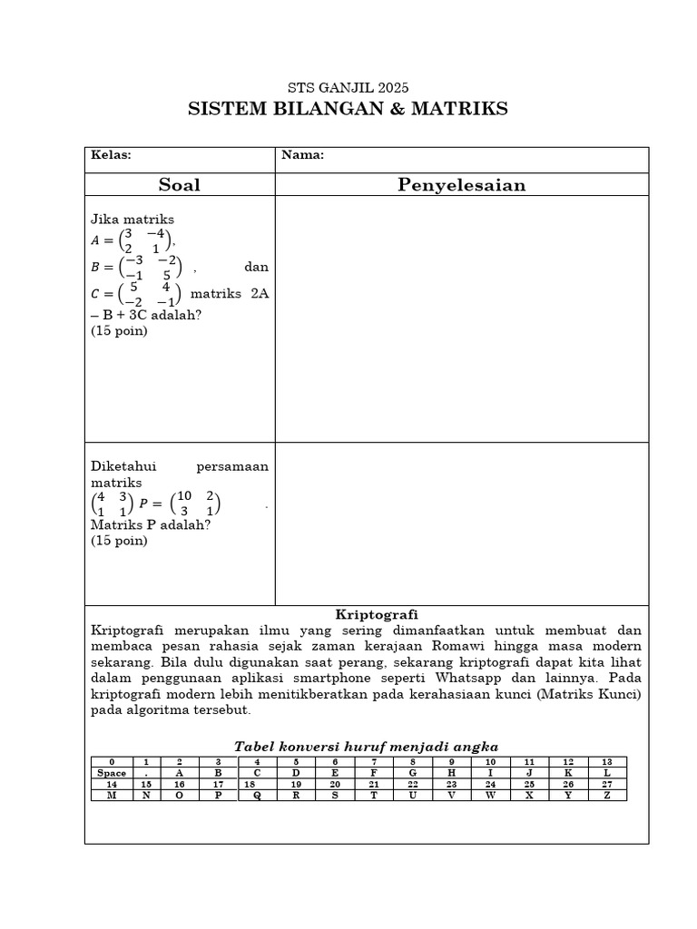 STS 10 RPL (Sistem BIlangan Dan Matriks) | PDF