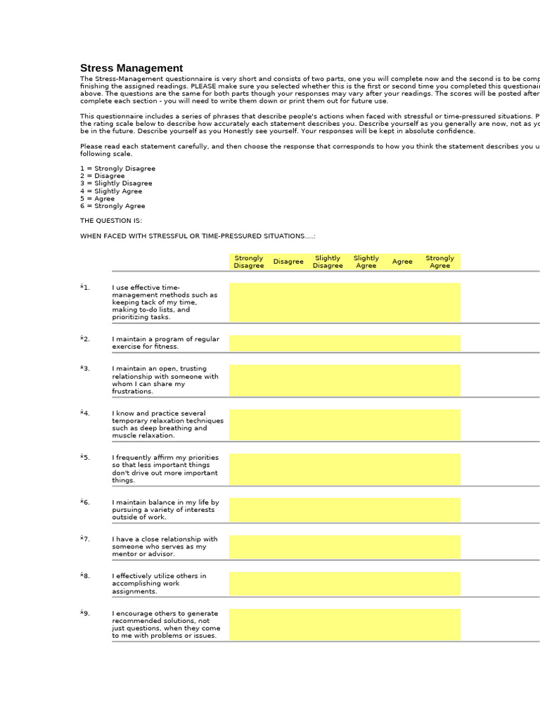 Stress Management Survey | PDF | Stress Management | Questionnaire