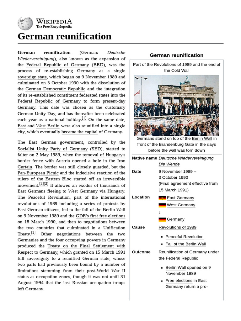 Fall of the Berlin Wall and Reunification | PDF | German Reunification ...