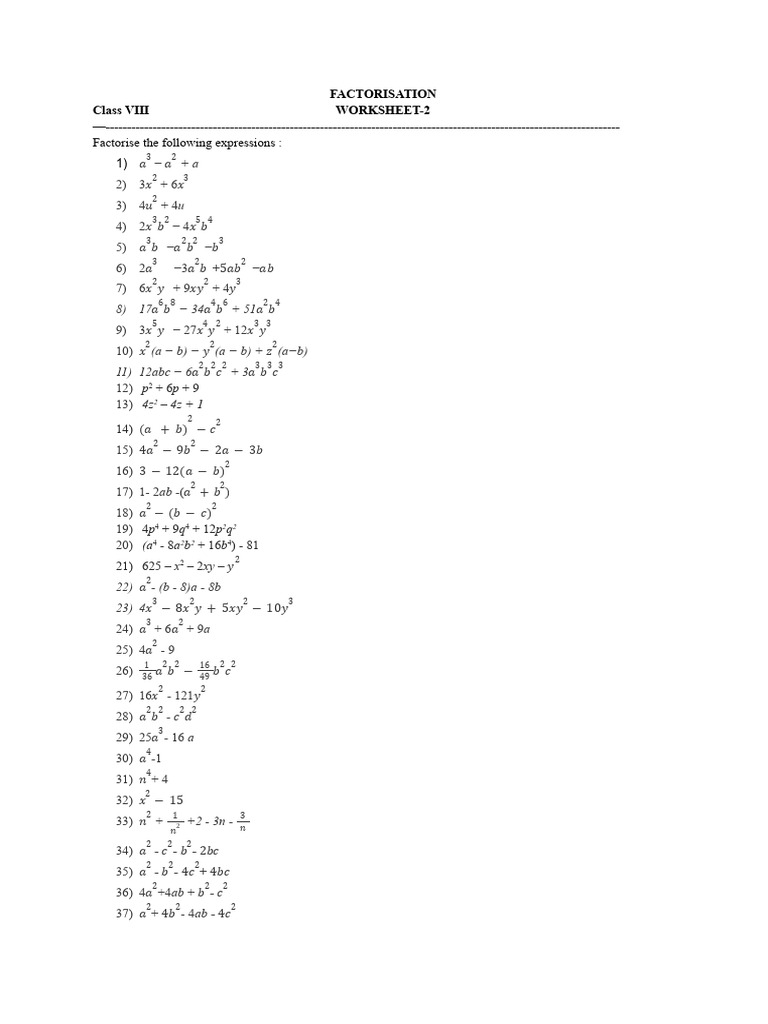 Factorisation Worksheet-2 8th | PDF | Area | Length