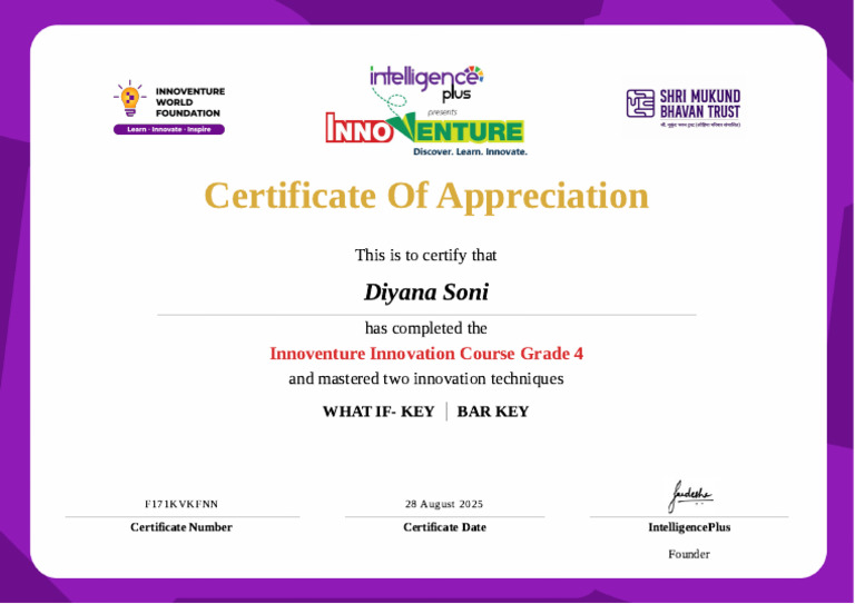 Certificate of Completion for Innoventure Course | PDF