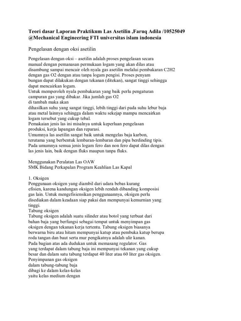 55622532 Teori Dasar Laporan Praktikum Las Asetilin 55622532 Teori Dasar Laporan Praktikum Las Asetilin
