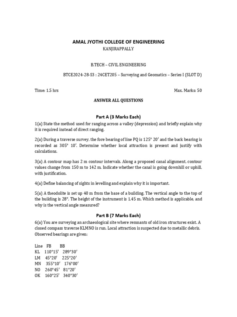 Surveying and Geomatics Exam Questions | PDF | Surveying