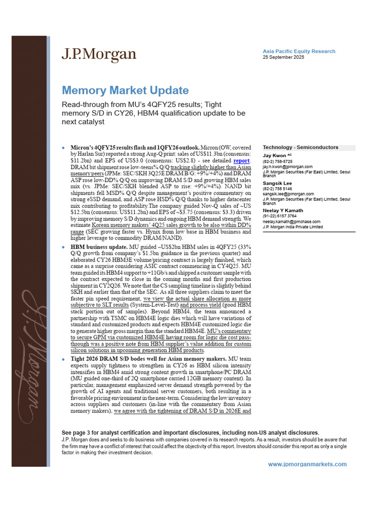 Memory Market Update: HBM & DRAM Insights | PDF | Exchange Traded Fund ...