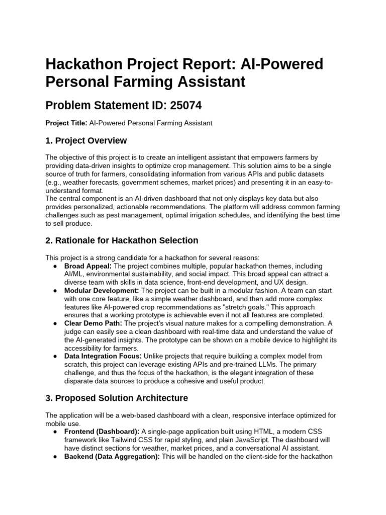 AI Farming Assistant Hackathon Report | PDF | Java Script | Information ...