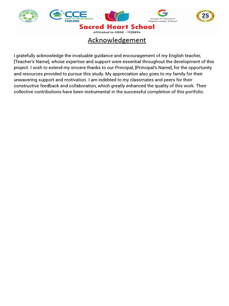 Acknowledgement For Grade 10 | PDF