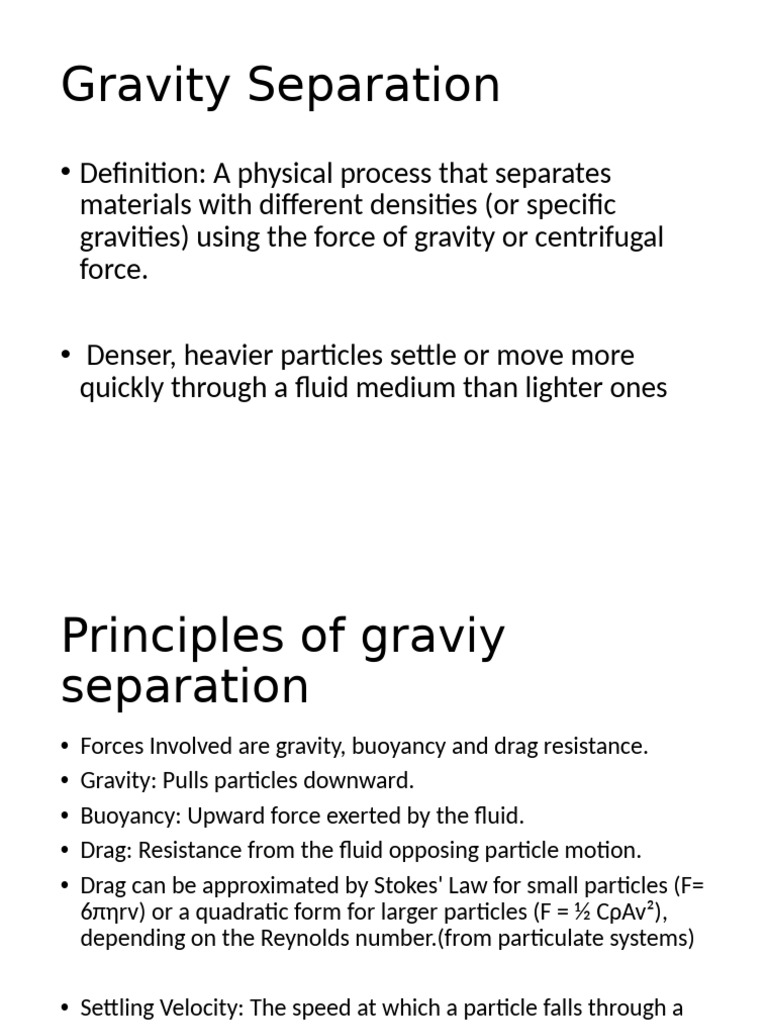 Gravity Separation: Methods & Efficiency | PDF | Force | Drag (Physics)