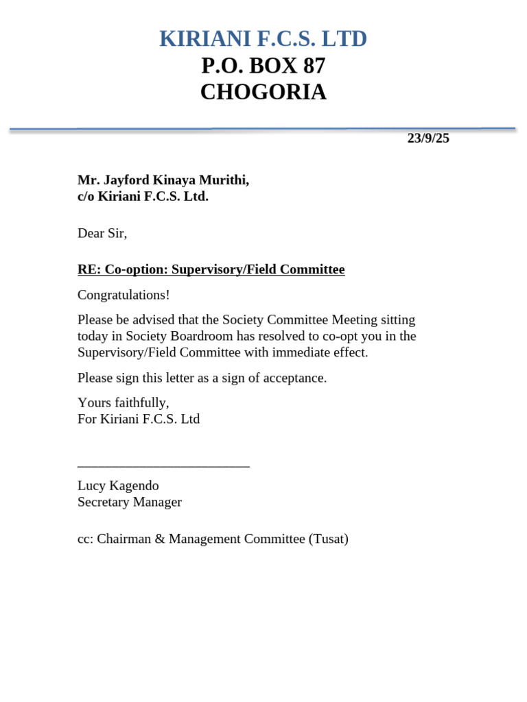 Co Option Letter | PDF