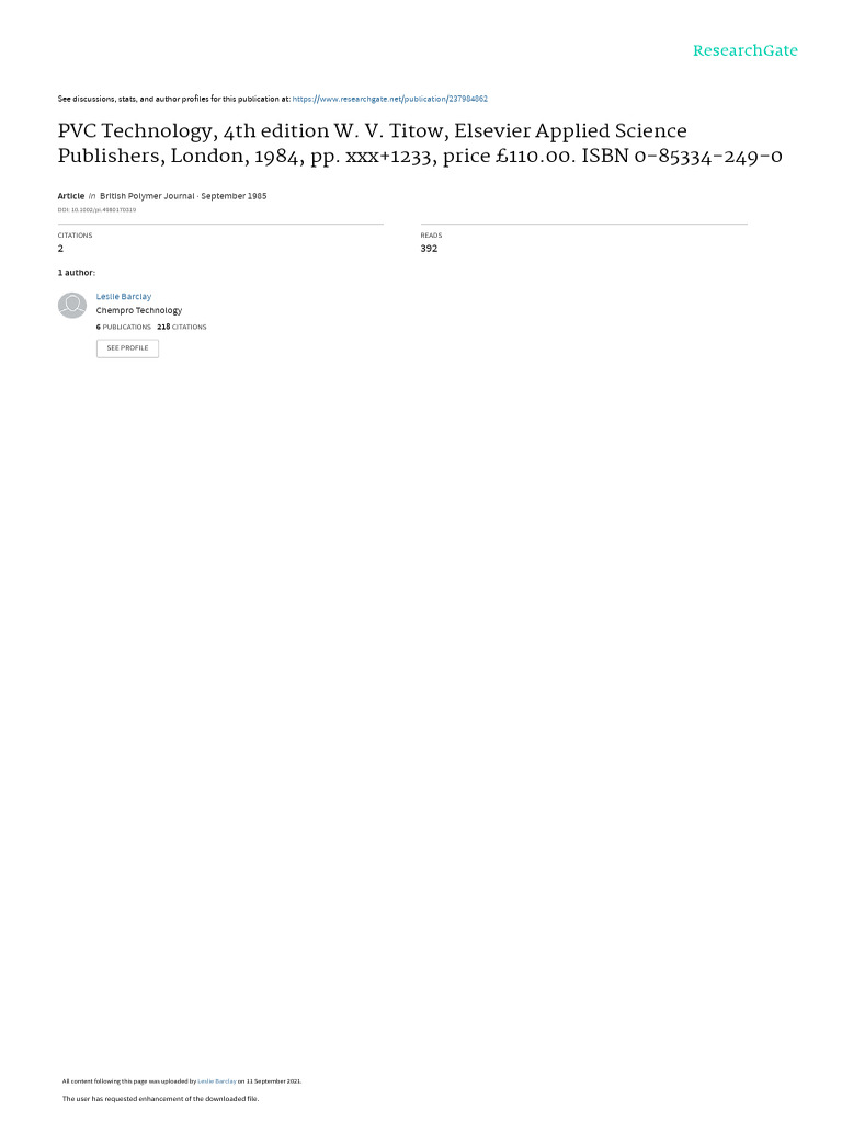 My Review PVC Technology 1985 | PDF | Polymers | Fibers