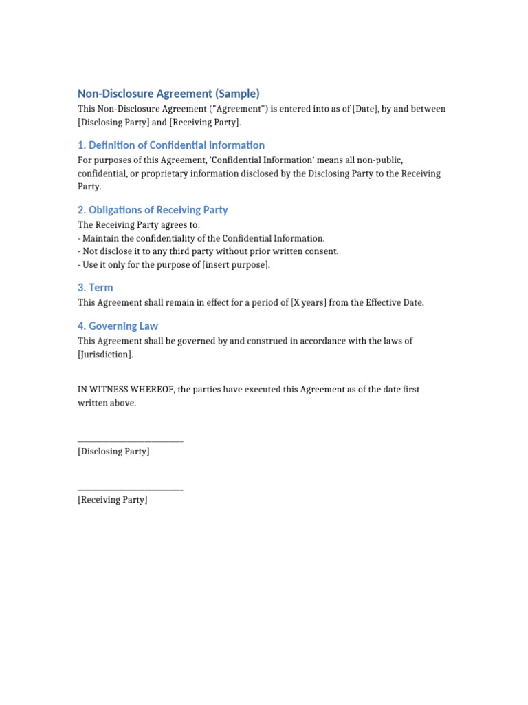 Sample Non-Disclosure Agreement | PDF