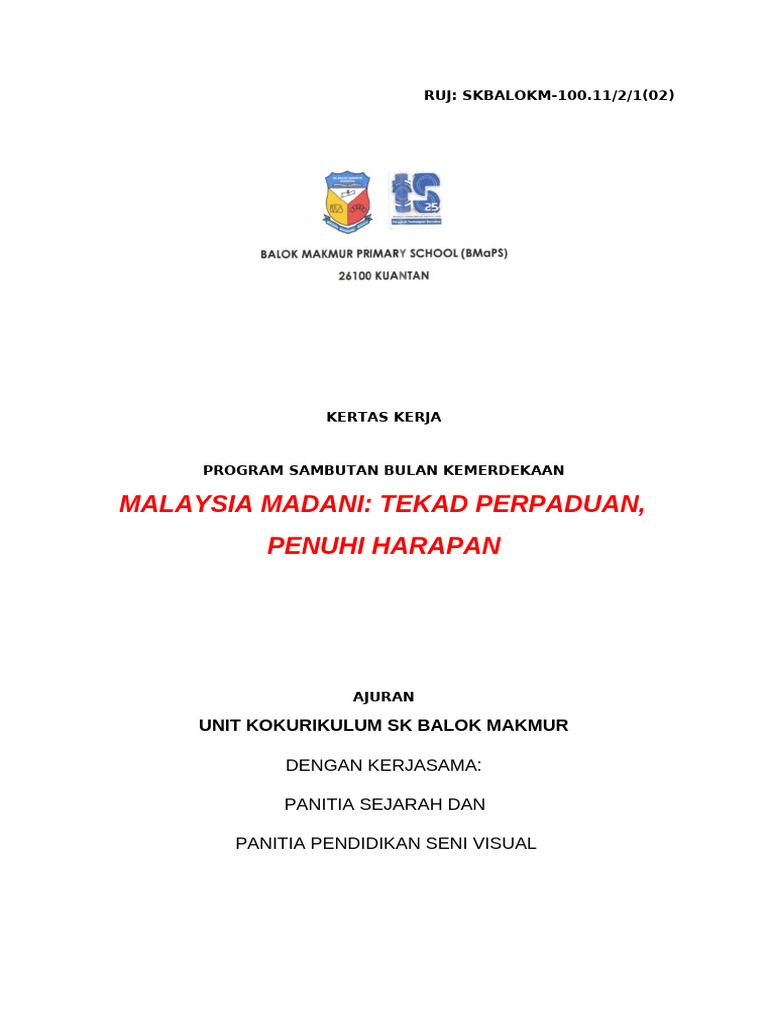 Kertas Kerja Sambutan Bulan Kemerdekaan 2023 | PDF