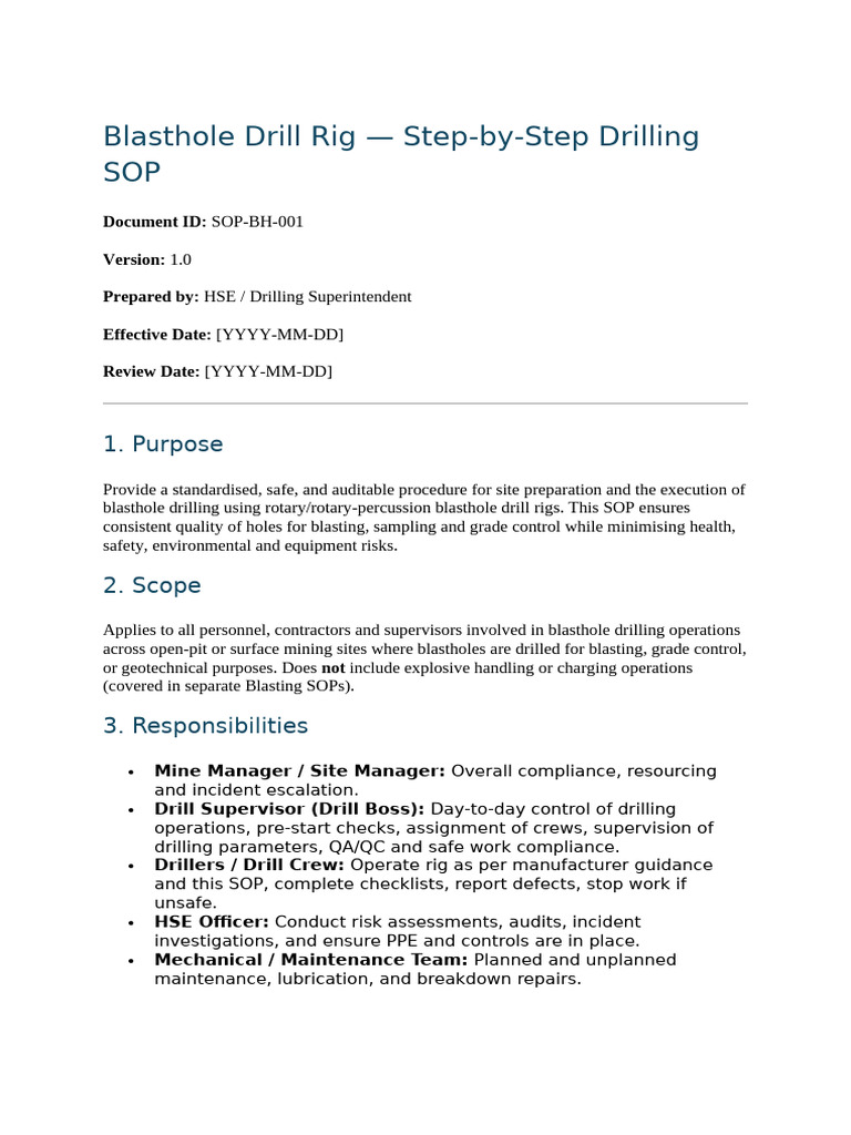 Blasthole Drill Rig SOP Guide | PDF | Drilling | Personal Protective ...