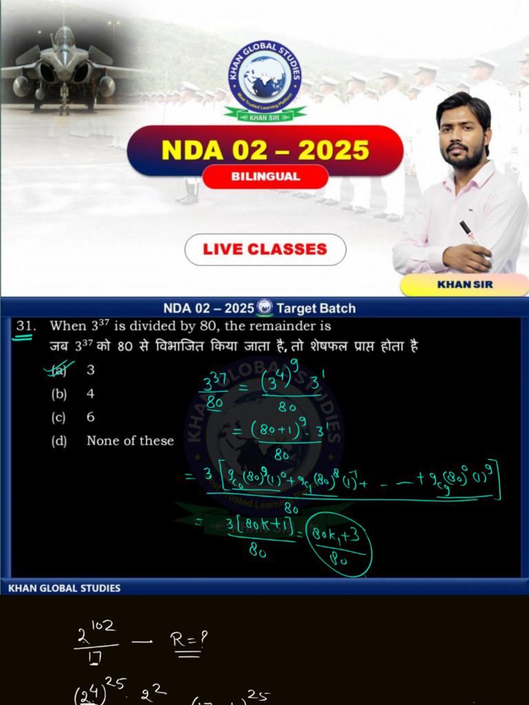 NDA Mathematics 2025 NDA Binomial Theorem NDA Top 100 Questions | PDF