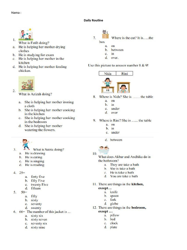Soal Pilgan Daily Routines | PDF