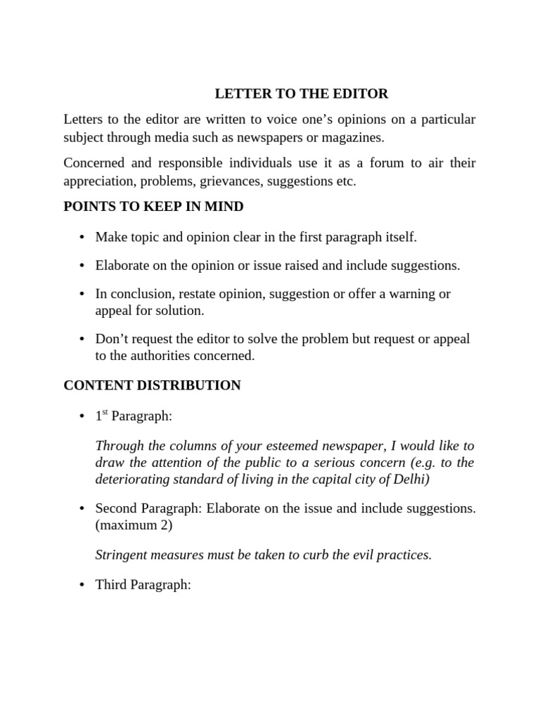 Letter To The Editor - Sample | PDF | Letter To The Editor