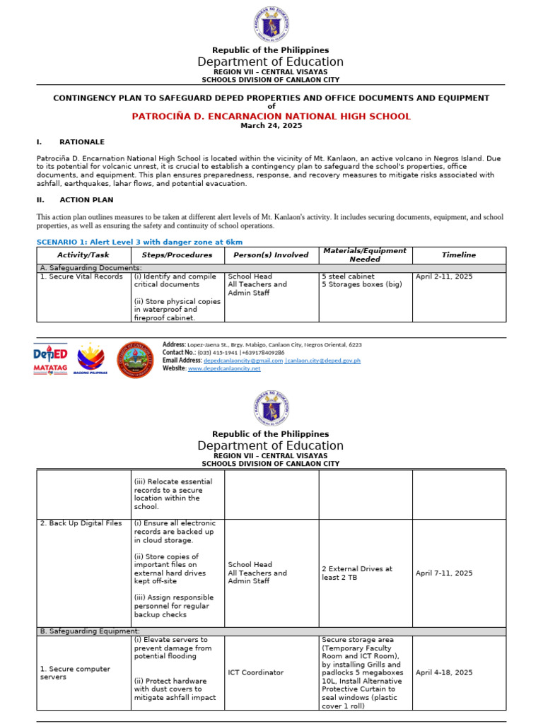 Contingency Plan To Safeguard Deped Properties and Office Documents and ...