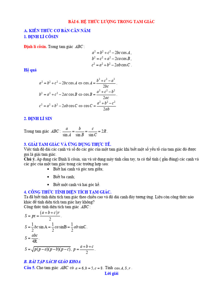 Dinh Li Sin Cosin - GV | PDF