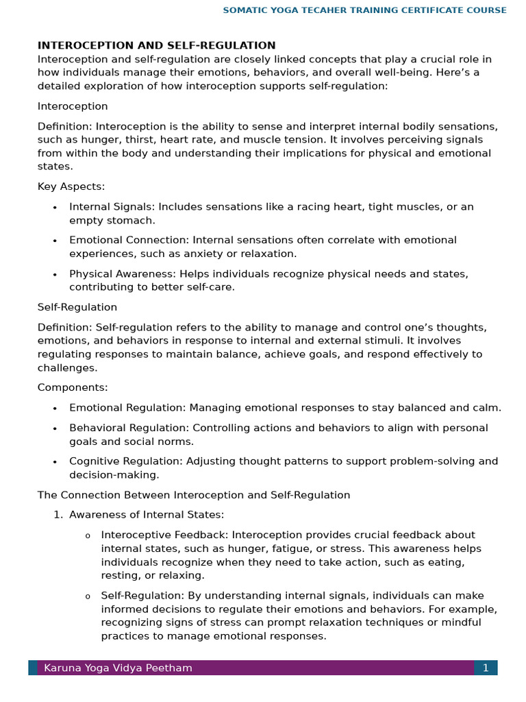 Interoception & Self-Regulation in Yoga | PDF | Emotional Self ...