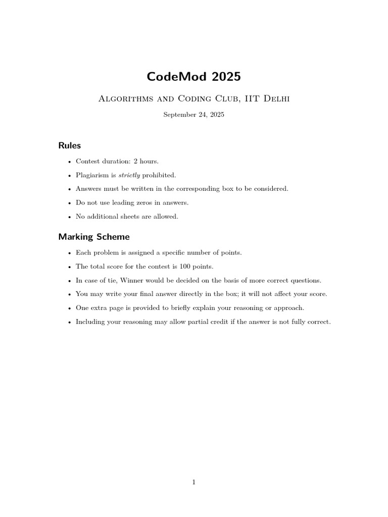 CodeMod 2025 Contest Rules and Problems | PDF | Function (Mathematics ...