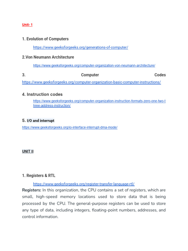 Computer Organization Unit - 1 | PDF | Subtraction | Central Processing ...