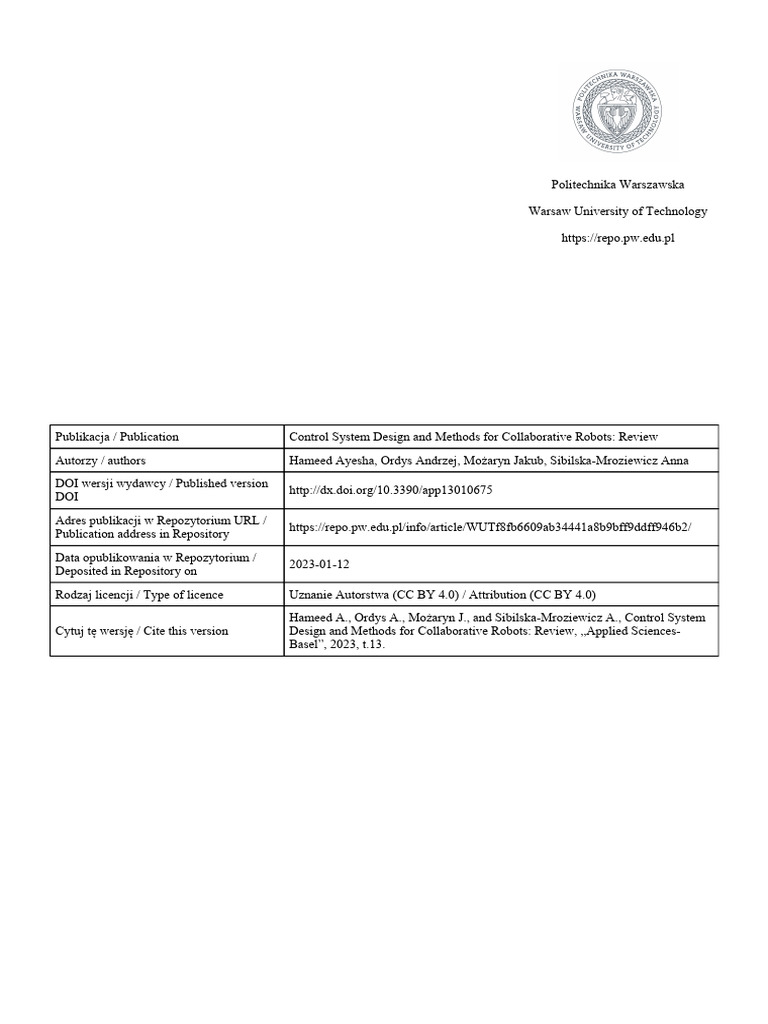 Control System Design and Methods For Collaborative Robots-Review, 2023 ...