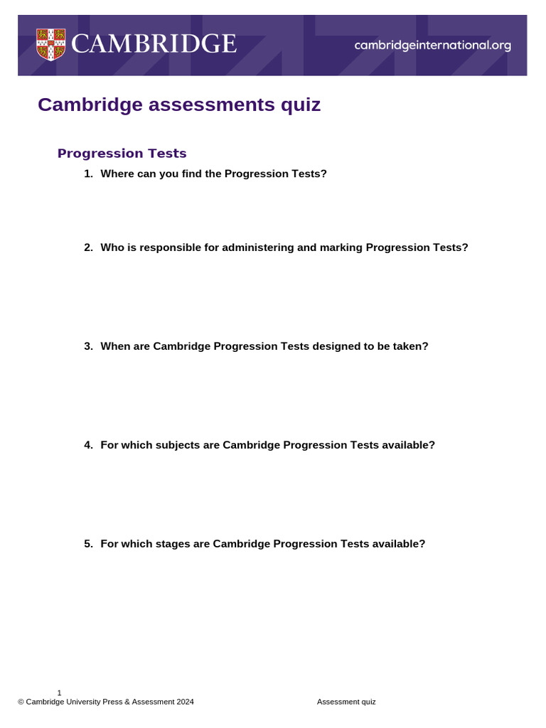 Cambridge Progression and Checkpoint Tests Guide | PDF