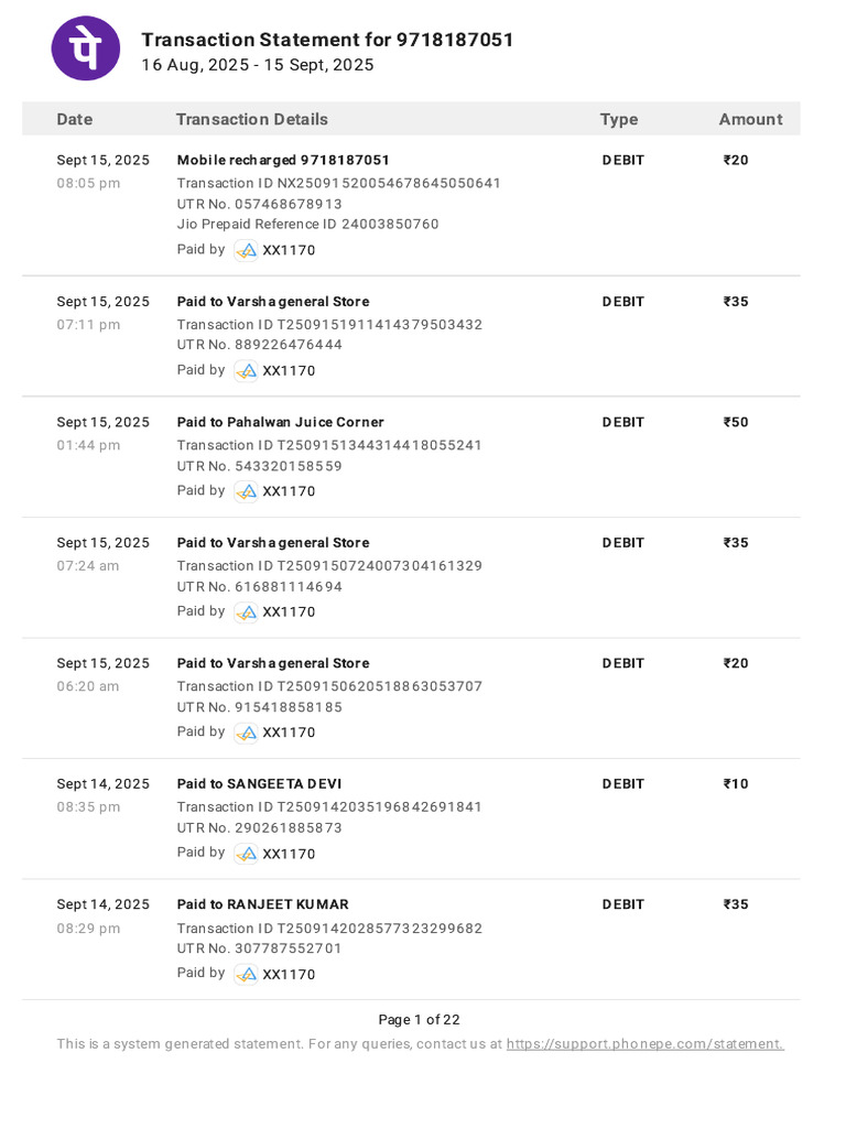 Transaction Statement for 9718187051 | PDF | Debit Card | Banking