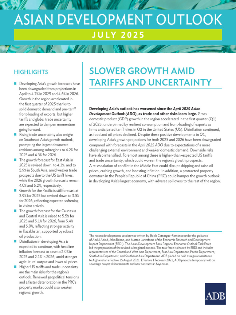 ADO July 2025: Growth Downgraded Risks | PDF | Inflation | Vix