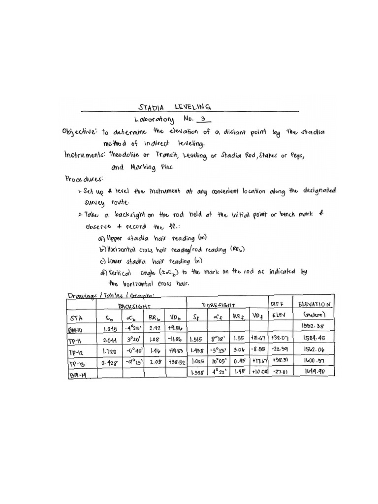 Stadia Leveling - Csurv Engineering | PDF