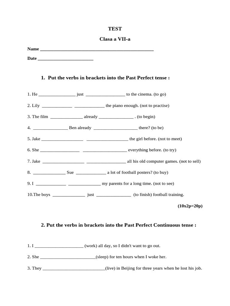 Past Perfect Tense Exercises for Students | PDF | Linguistics | Syntax