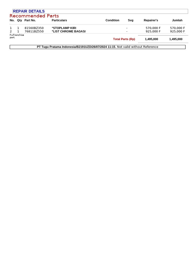 Insurer RPT For Repairer | PDF
