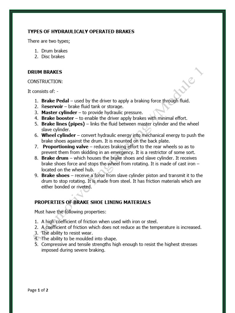 Hydraulic Drum Brake System Overview | PDF