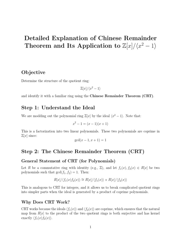 (x2-1) and Chinese Remainder Theorem | PDF | Ring (Mathematics ...