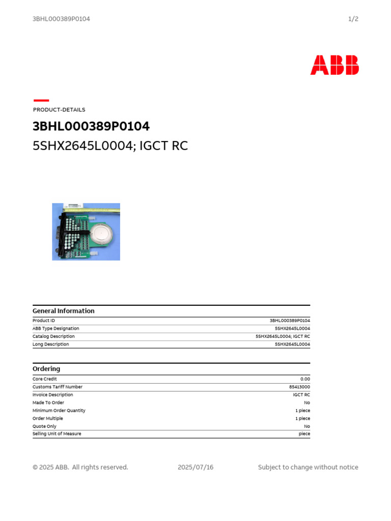 ABB IGCT RC Product Overview | PDF